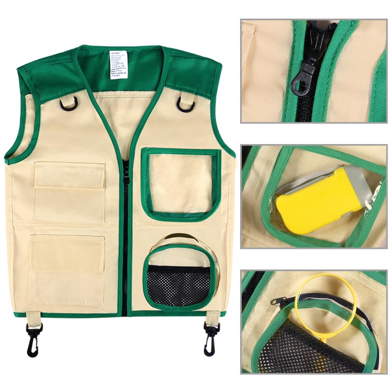 Ginmic Safari Costume Cargo Vest and Hat for Kids, Outdoor Explorer Kits and Role Play for Park Ranger, Paleontologist, Zookeeper, Jane Goodall Costume,Great Backyard Safari Gift for Adventure Boys and Girls - Image 3